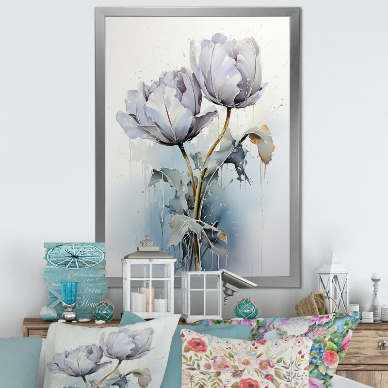 " Gray Tulip Quiet Stand ", Silver Single Picture Framed, 44" H x 34" W x 1.5" D