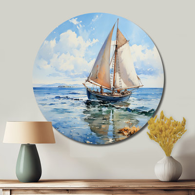 Bateau, voile, reflets II - bord de mer, art en métal rond