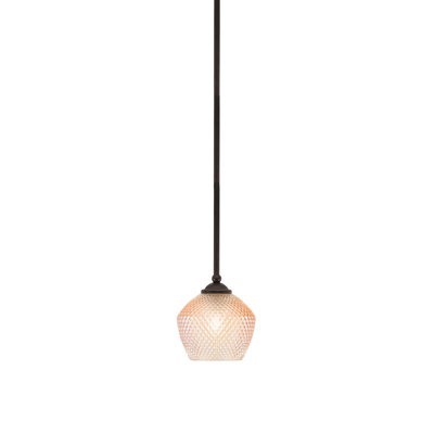 Mini-luminaire suspendu suspendu Zilo, fini granit foncé, avec verre texturé ambre de 6 po