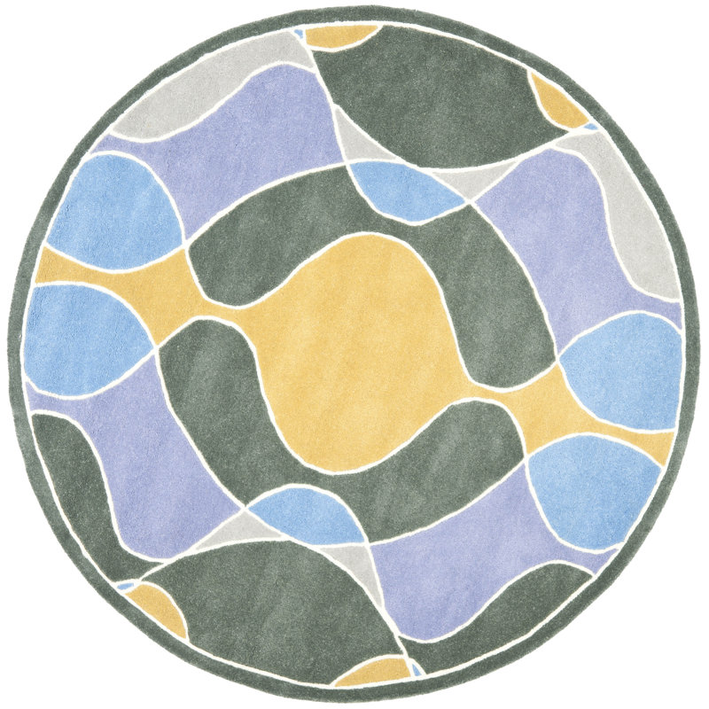 Amier Soho Hand Tufted Wool And Viscose Abstract Rug, Round 6'