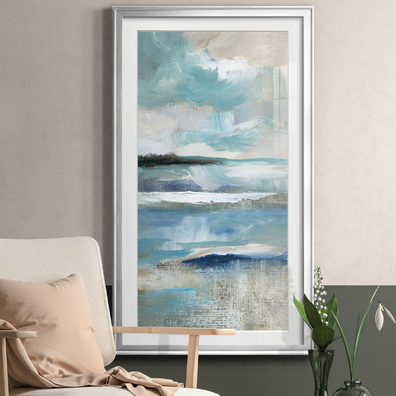 Distant Drama I - peinture encadrée, Argent, H 10,5 po x l 18,5 po x P 1,5 po