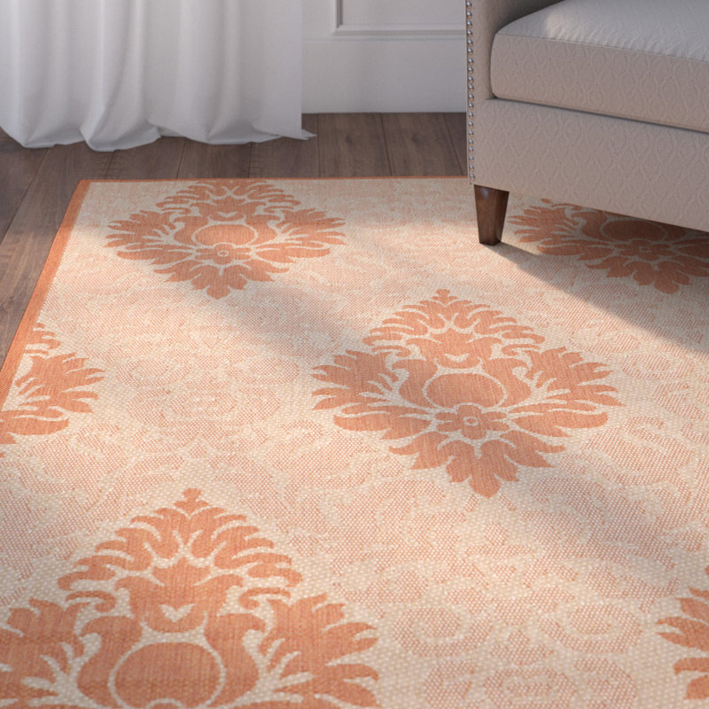 Tapis intérieur / extérieur géométrique naturel / terre cuite Levens, Rectangle 4 pi x 5 pi 7 po