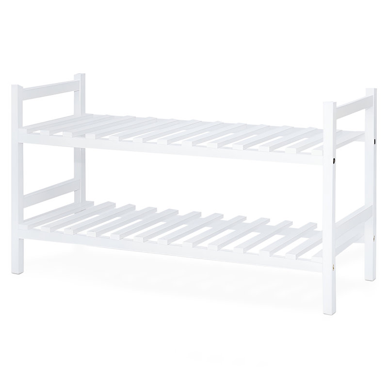  Stackable Wood Shoe Rack Organizer Shelf Closet Entryway Bedroom, White, White