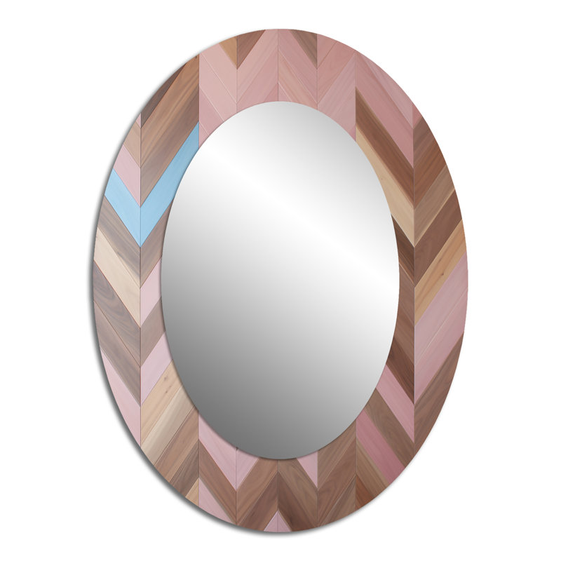 Motif rétro Mid-Century rose brun - Miroir décoratif abstrait ovale sur métal, 40 po x 30 po
