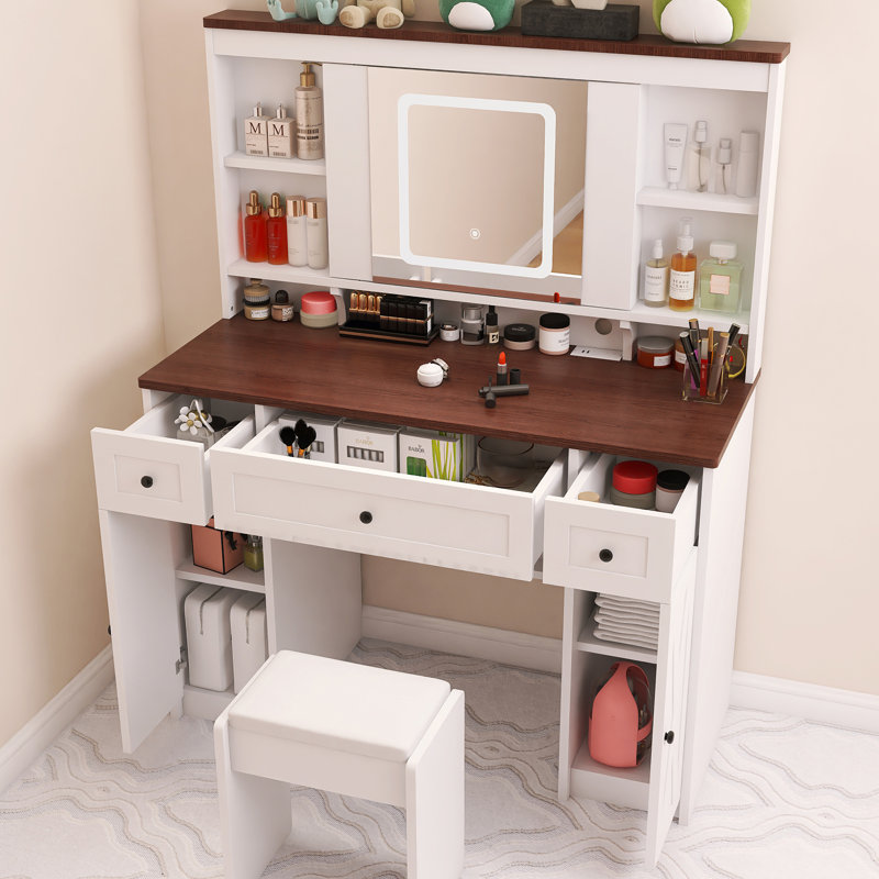 Bureau de coiffeuse avec miroir coulissant Farmhouse