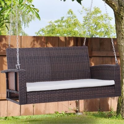 Balancelle suspendue pour le jardin, capacité de 550 lb, tissée à la main, blanc crème avec coussin de véranda confortable pour 2 personnes, coussins doux pour l'extérieur