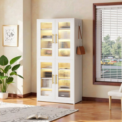 LED Illuminated Bookcase with Acrylic Doors – 8 Adjustable Shelves