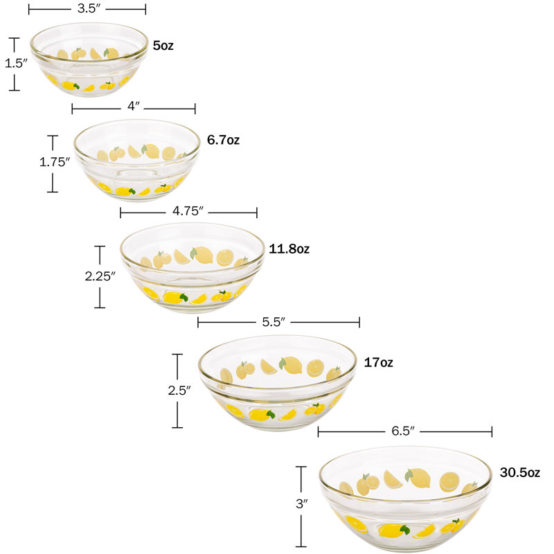 20-Piece Lemon Design Glass Bowls with Green Lids Set