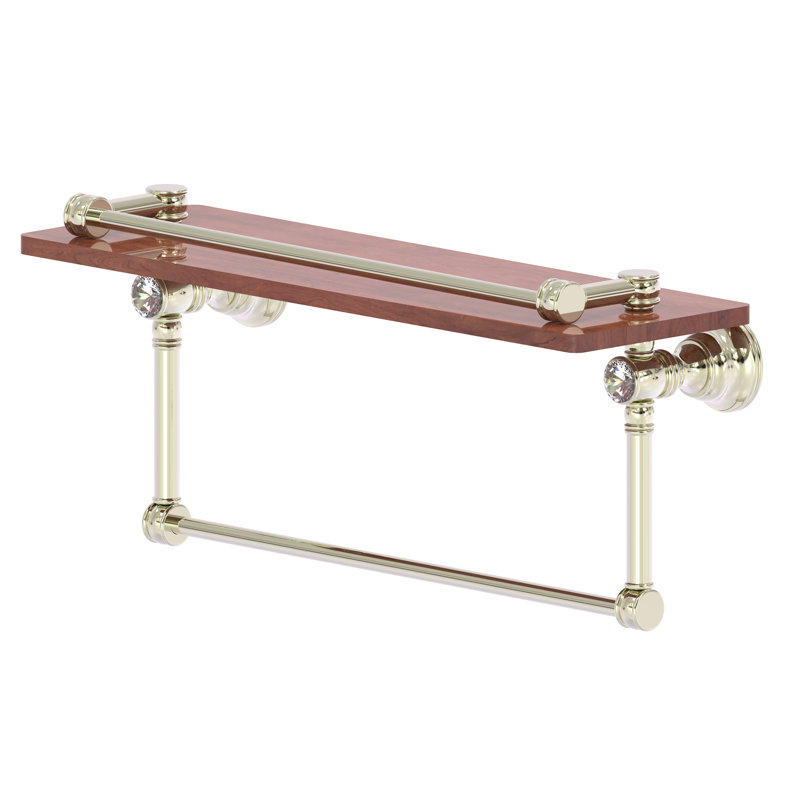 Freyja Ironwood Bracket Shelf with Towel Bar, 5.54" H x 16" W x 7.4" D, Polished Nickel