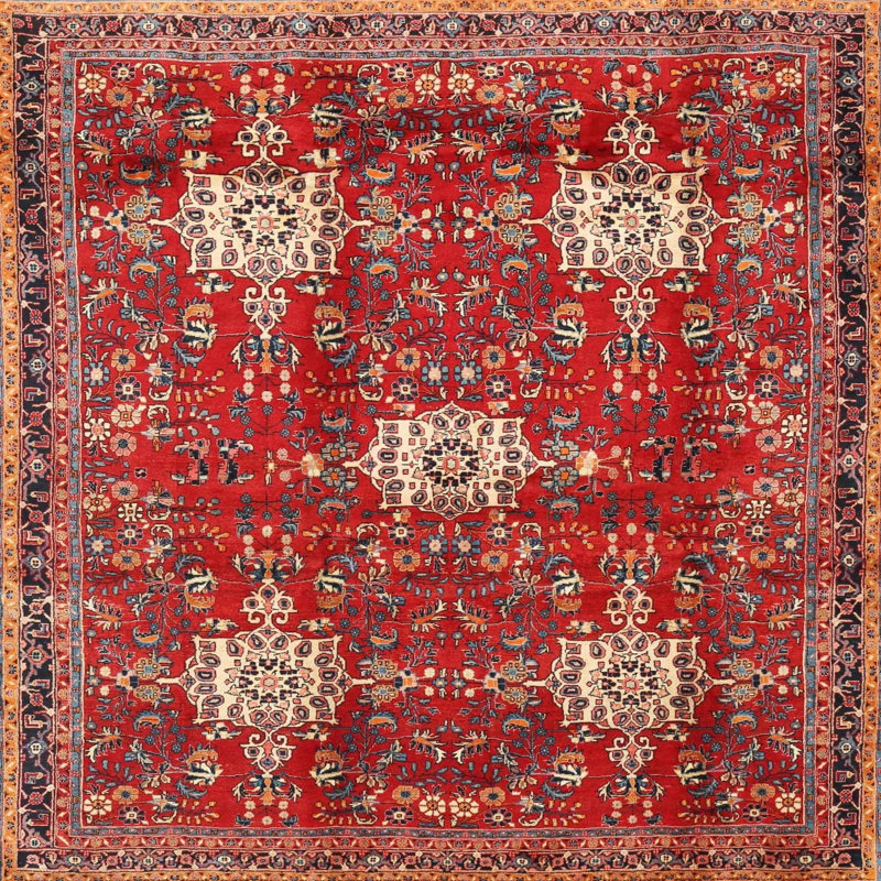 Tapis traditionnel rouge / brun / beige, Carré 4 pi