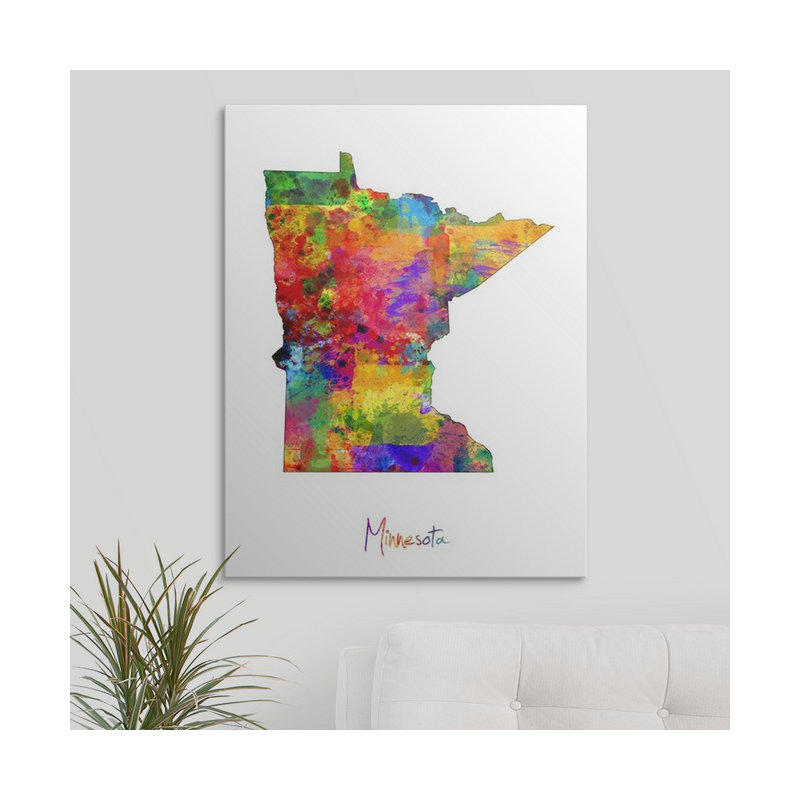 Francy «Minnesota Map» par Abarca, impression, Toile, H 48 po x l 36 po x 1,5 po