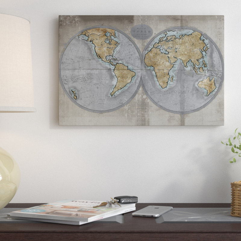 « map of the world », impression sur toile, H 18 po x l 26 po x P 1,5 po, Toile tendue, Pas de tapis