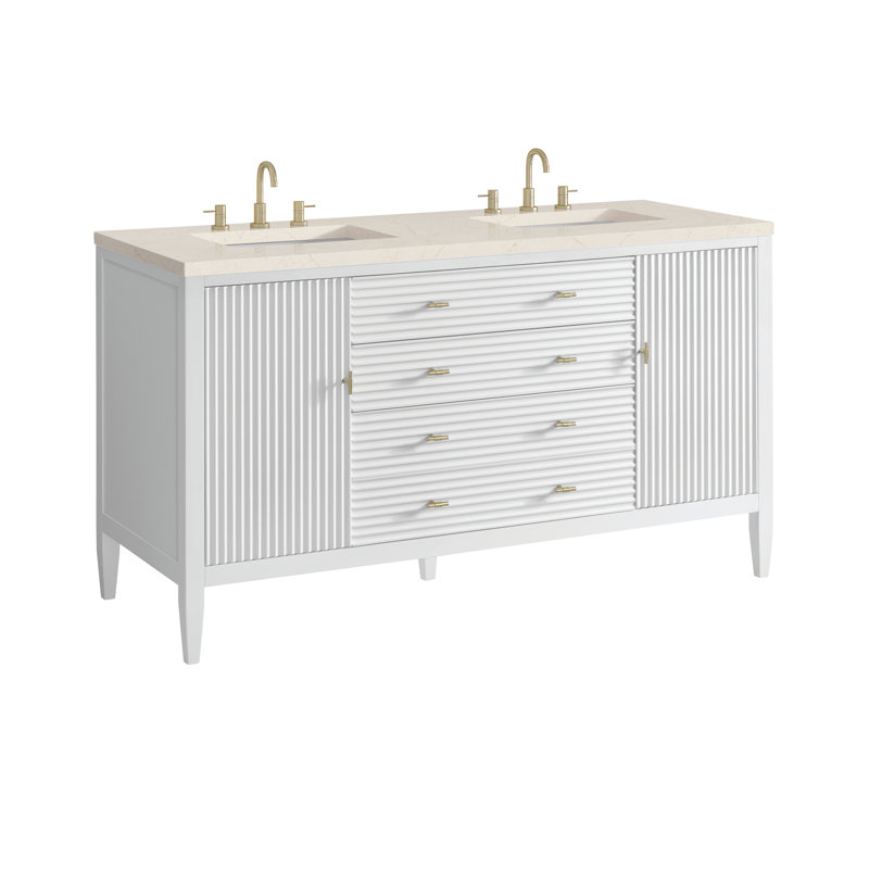 Myrrin 60" Double Bathroom Vanity Set, Bright White, 8" Widespread, Siberian