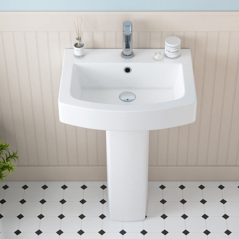 Lavabo de salle de bain piédestal en U en porcelaine vitrifiée blanche avec trop-plein 22,25 po x H 34,5 po Eclisse