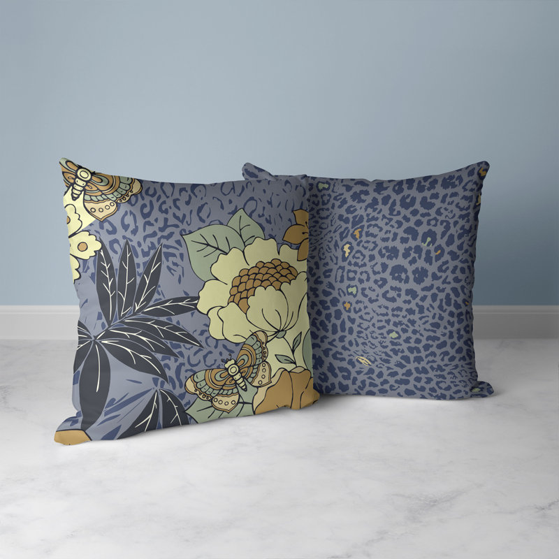 Coussin Roaring Florals, 16"H x 16"W, Gray/Orange