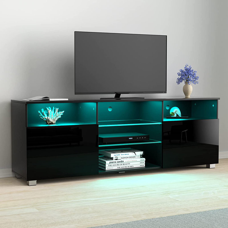 Quayshun 57.08'' Media Console, Black, 20.87"H x 57.08"L x 13.77"W
