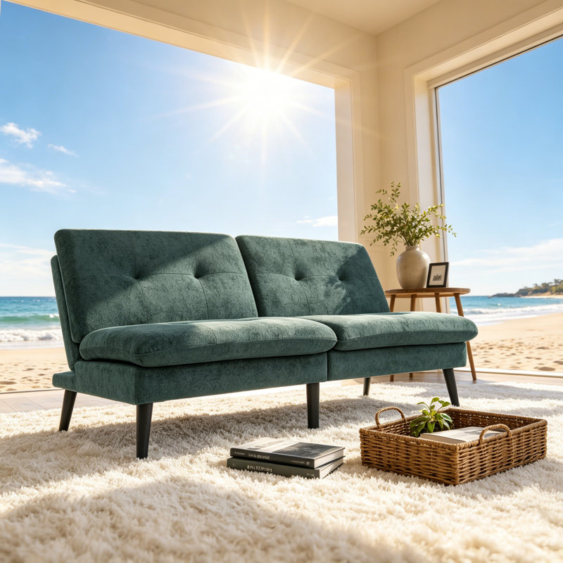 Polyester Blend Easy Convert Futon with Tufted Back and Seat