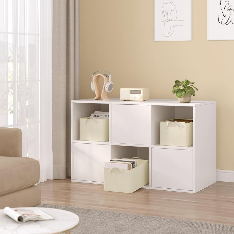 Fabric Crate, 20cm H x 38cm W x 27cm D, Cream, No