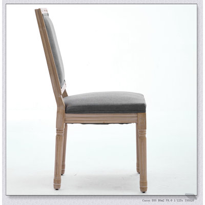 Ensemble de 2 chaises de salle à manger de style français French Decor, cadre en bois massif magnifiquement sculpté avec revêtement en lin confortable et dossier en rotin