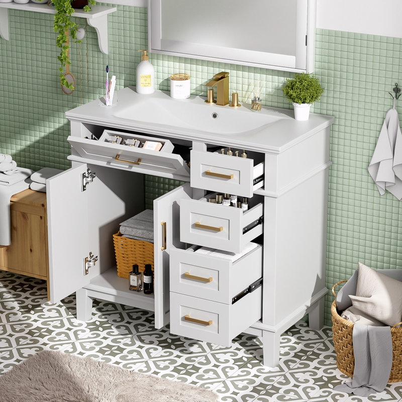 Meuble-lavabo moderne avec lavabo en céramique, Blanc