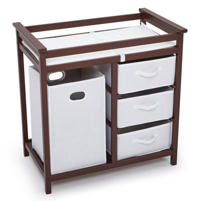 3 Drawer Baby Changing Table Dresser, Nursery Station with Built-In Hamper, Baby Dresser for Nursery