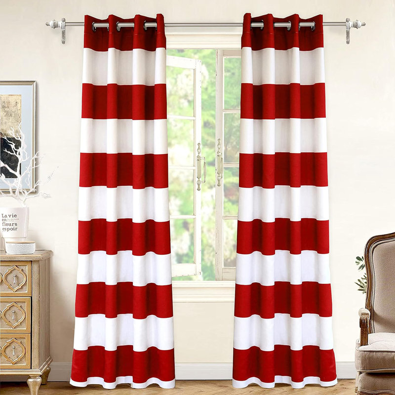Eastcote Striped Room Darkening Grommet Curtains, 52" W x 84" L, Red/White