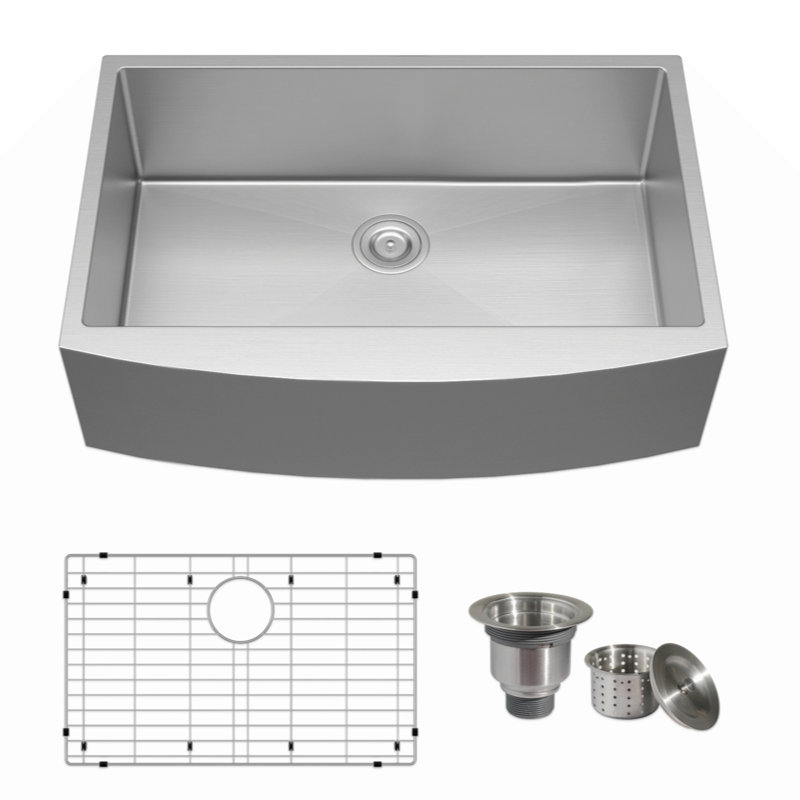Évier de cuisine en acier inoxydable à tablier frontal de cuisine de calibre 16 avec cuve de 10 pouces de profondeur de 10 pouces avec accessoires
