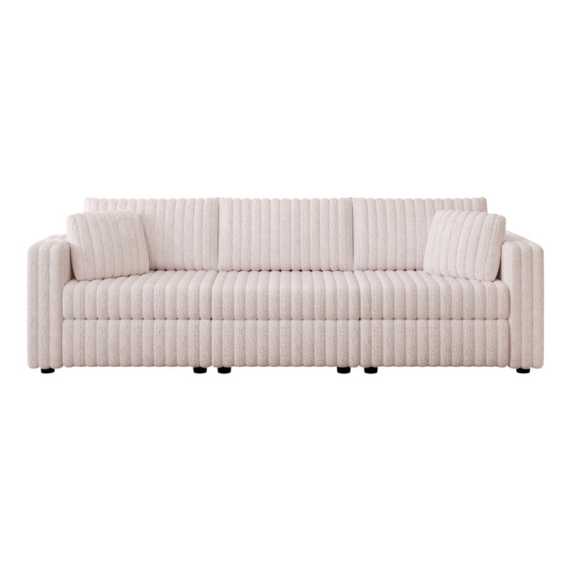 106.3" Soft  Modular 3-Person Sofa - Highly Comfortable & Distinctive Design. Ideal For Bedroom & Living Room. Light Pink. Modern & Plush Furniture Choice.