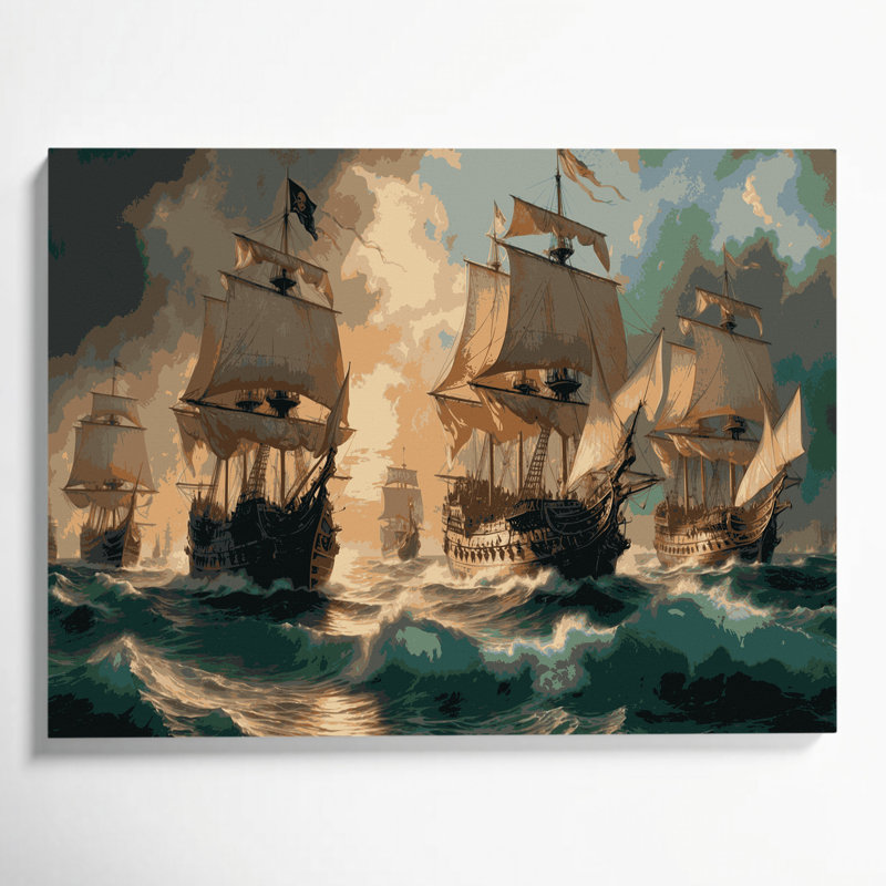 Art nautique sur toile brun, H 11 po x l 14 po
