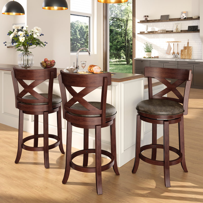 Tabouret de bar rotatif 30 po Danazia, 6, Cerisier foncé / fondant, Tabouret de bar (siège d’une hauteur de 30 po)