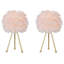 Lampes de table pour filles de 19 pouces, motif plumes, roses avec trépied de base doré (lot de 2)