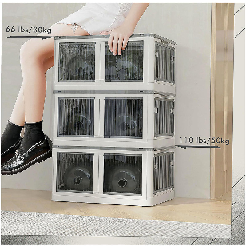 Bacs de rangement empilables avec couvercles, roulettes et pliables HOMcom, blanc