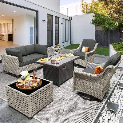 7 - Piece Outdoor Wicker Sectional Seating Group with Cushions by Lark Manor