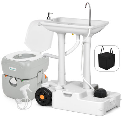 28.35" L x 16.53" W Portable Handwash Station with 5.8 Gallons Portable Toilet and Carry Bag