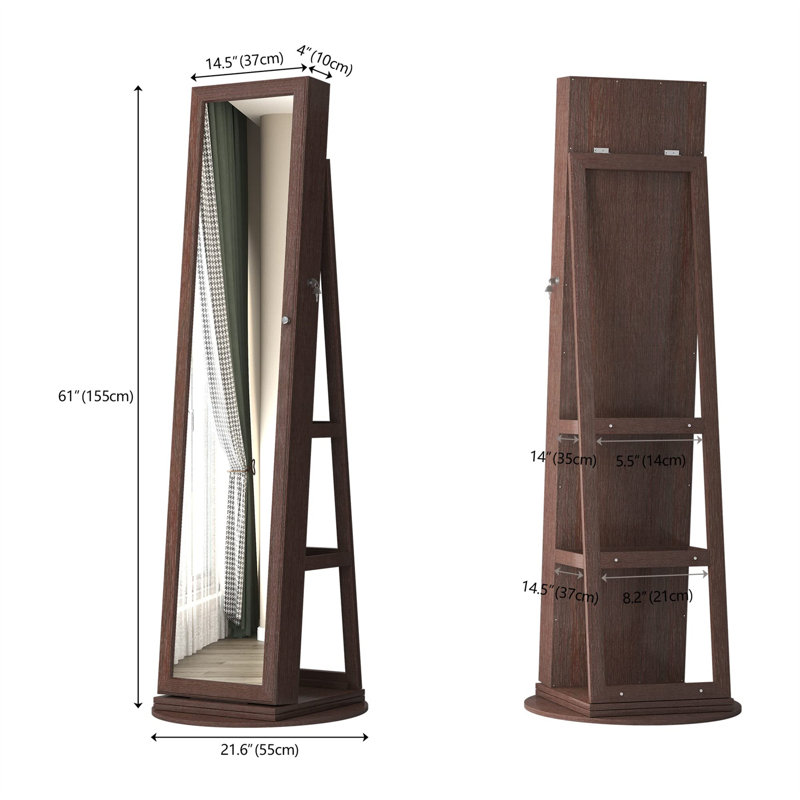 Modern Pure White Triangular Jewellery Armoire With Full-Length Mirror, Brun foncé
