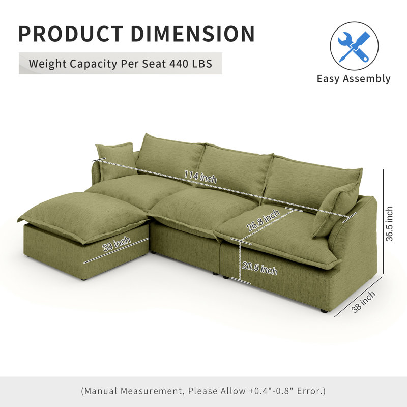 Canapé modulaire rembourré en duvet, canapé convertible Comfty pour siège profond, housses de coussins amovibles, Vert
