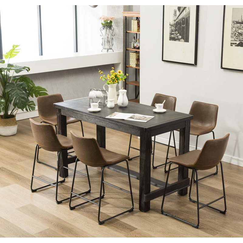 Counter Height Dining Set: Table And Chairs, Brown, 5