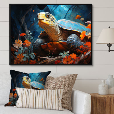 «Turtles Journey», collage floral sur toile