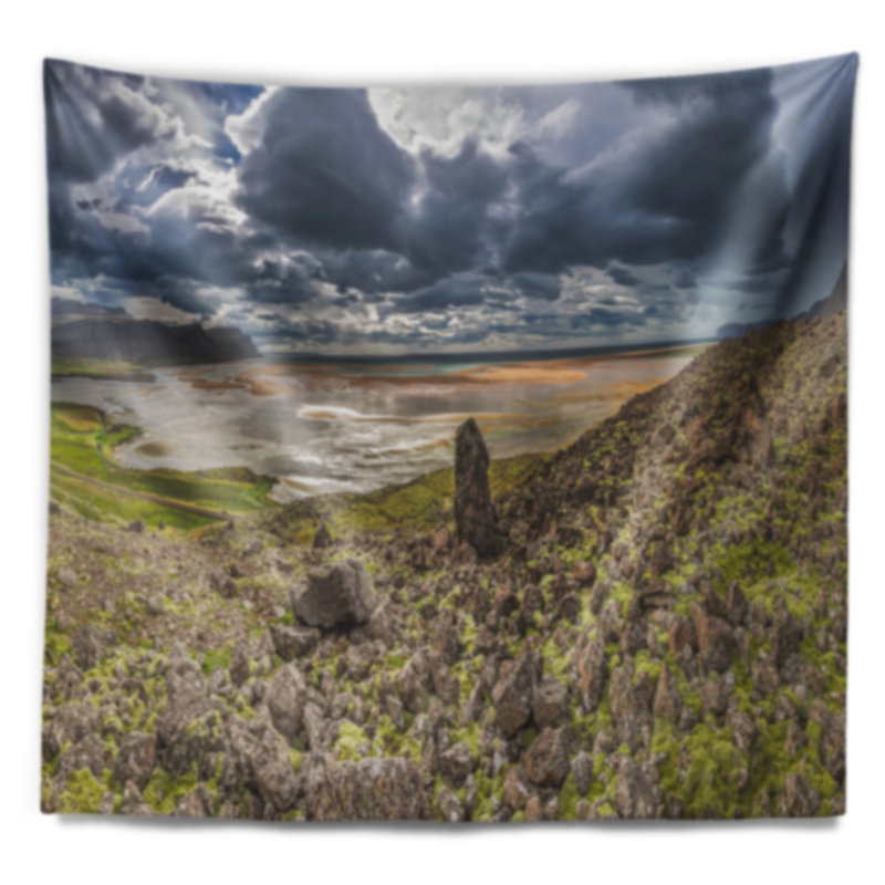 Tapisserie de panorama à l’islande rocky littoral Landscape, H 50 po x l 60 po