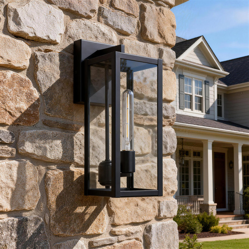Black Rectangular Double-Bulb Outdoor Wall Light, 15.75" H x 6.29" W x 7.78" D, Black
