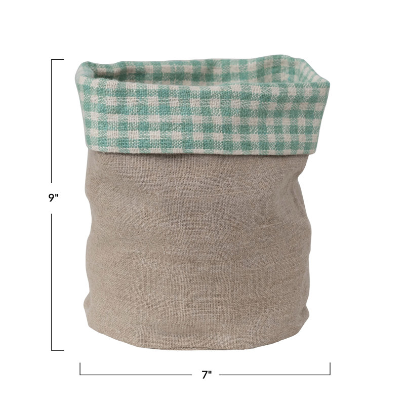 Handwoven Linen Bread Basket With Gingham Lining