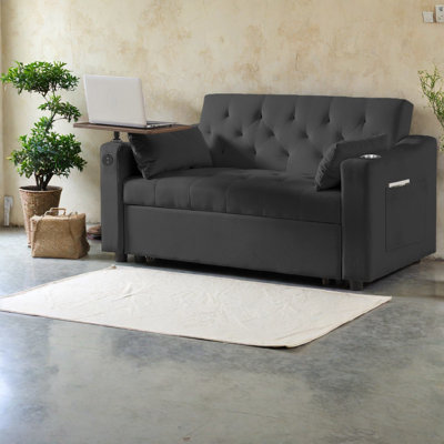 Multifunctional Black Velvet Sofa Bed, Contemporary Style For Home