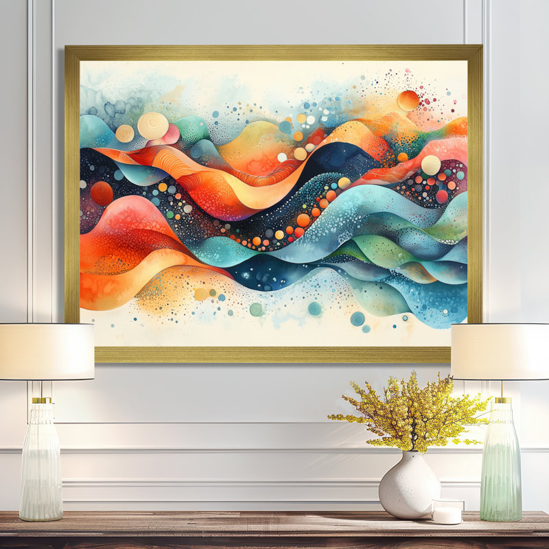 Lowman - Abstract Wall Art, Cadre simple, H 24 po x l 32 po, Or