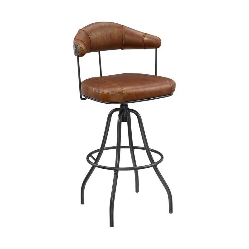 Open Backrest Genuine Leather Bar Stool, Brown