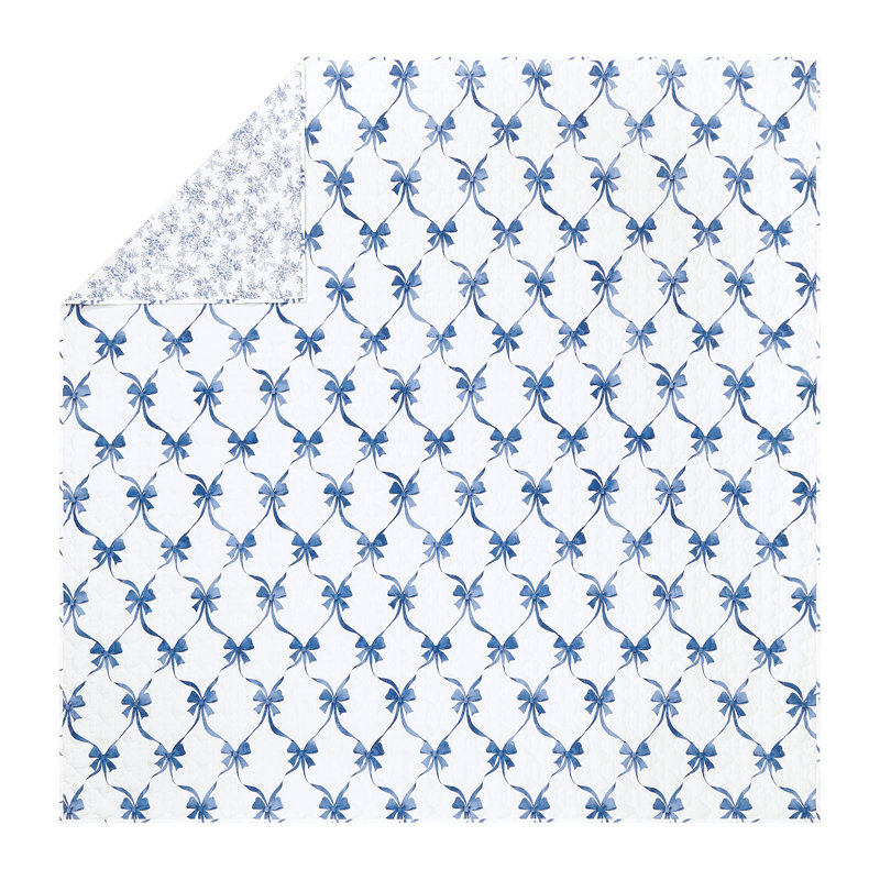 Ensemble de courtepointe légère réversible Abigail Bow, Courtepointe pour lit simple + 1 taie décorative , Bleu