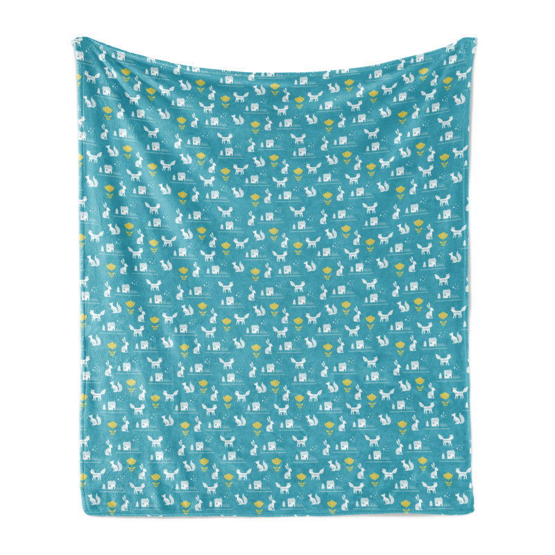 Ambesonne Forest Throw Blanket Scandinavian Foxes Squirrels, 50" W x 60" L