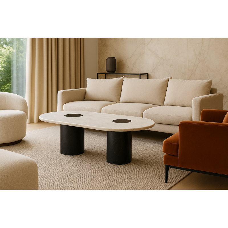 Genuine Marble Coffee Table - White/Black Marble