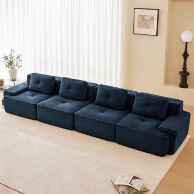 Modern U-Shaped Modular Sectional Sofa With Corduroy Fabric, Deep Seating, Movable Ottoman