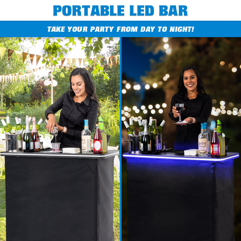 GoBar Portable Bar Table with Multi-Colour LED Lights - Mobile Bartender Station