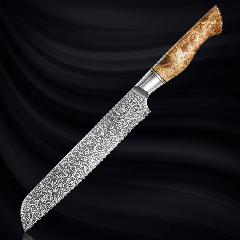 Couteau à pain en acier Damas japonais de 10 po avec manche en bois de sycomore «Dynasty» VG10